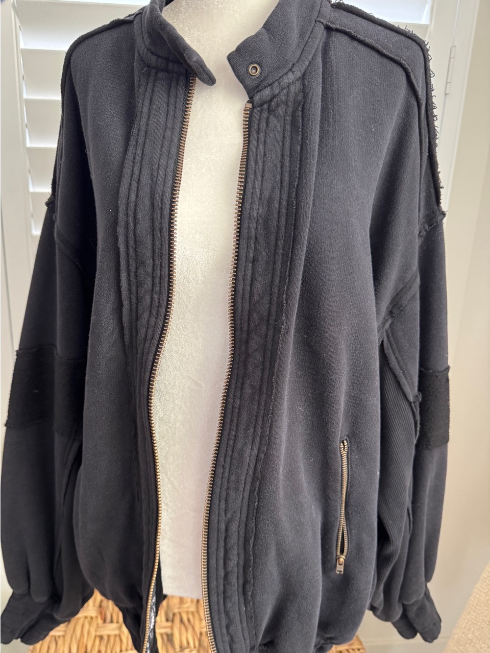 Free People Black Zip-Front Bomber Jacket